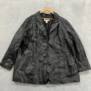 VTG Veranesi Leather Jacket Womens 28W Lined‎ Button Black Grunge Y2K